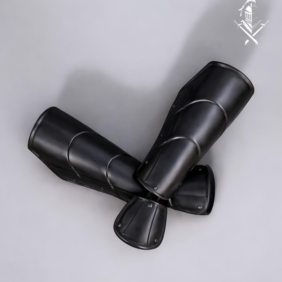 Medieval Knight Arm Guard Bracers Pair | Black Warrior Arm Protection Guard With Leather Straps For LARP, Cosplay Renaissance reenactment