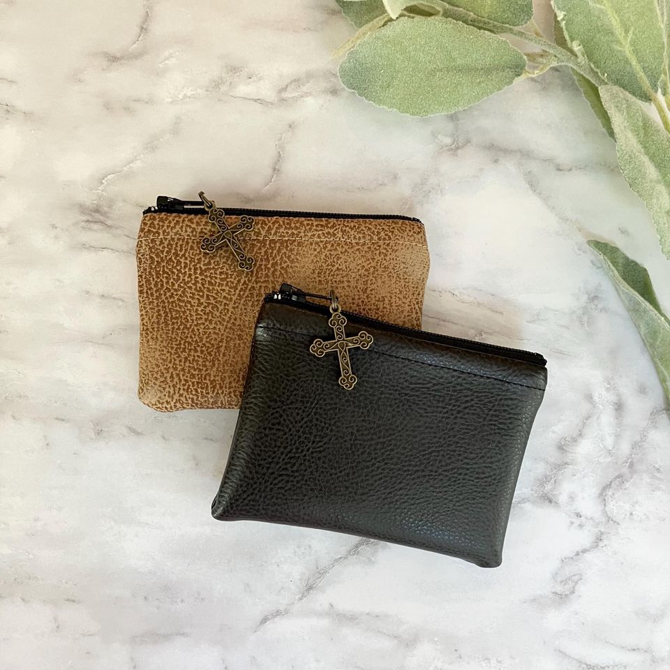 Hand-Sewn Brown Faux Leather Men's Rosary Pouch | Catholic Men's Rosary Case | Catholic Men's Gift