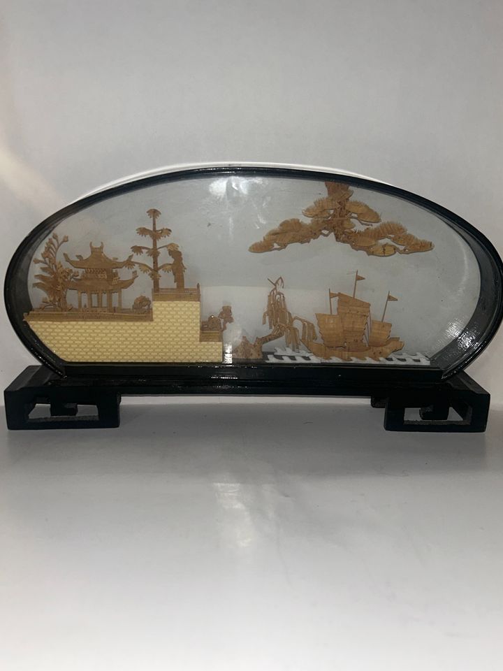Hand carved cork Asian diorama