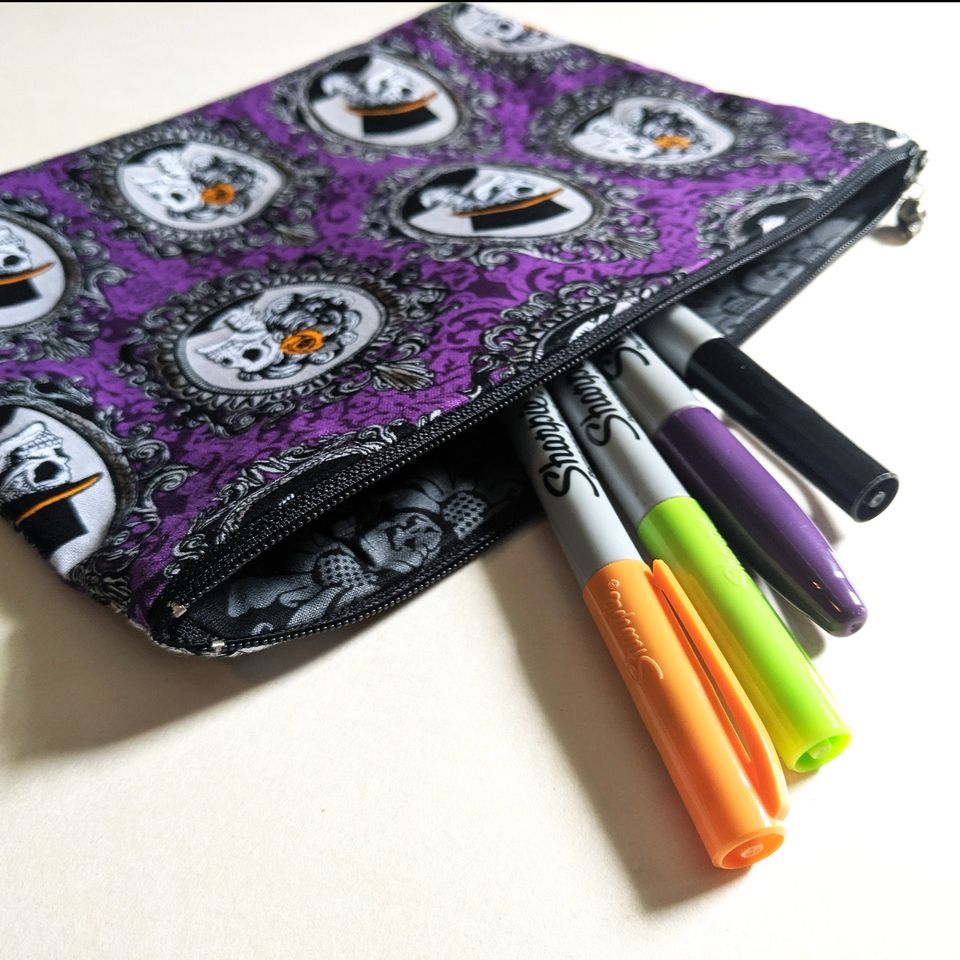Skeleton Victorian Gothic Cameo Zipper Pouch | Coordinating Lining, Zipper & Charm | Multiple Sizes