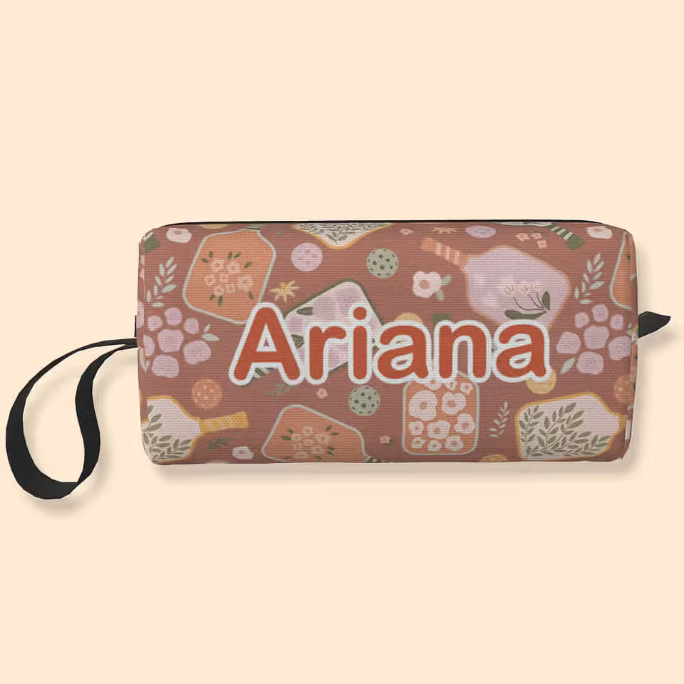 Personalised Retro Flower Pickleball Ball Pouch with Name Birthday Gift for Sports Lover