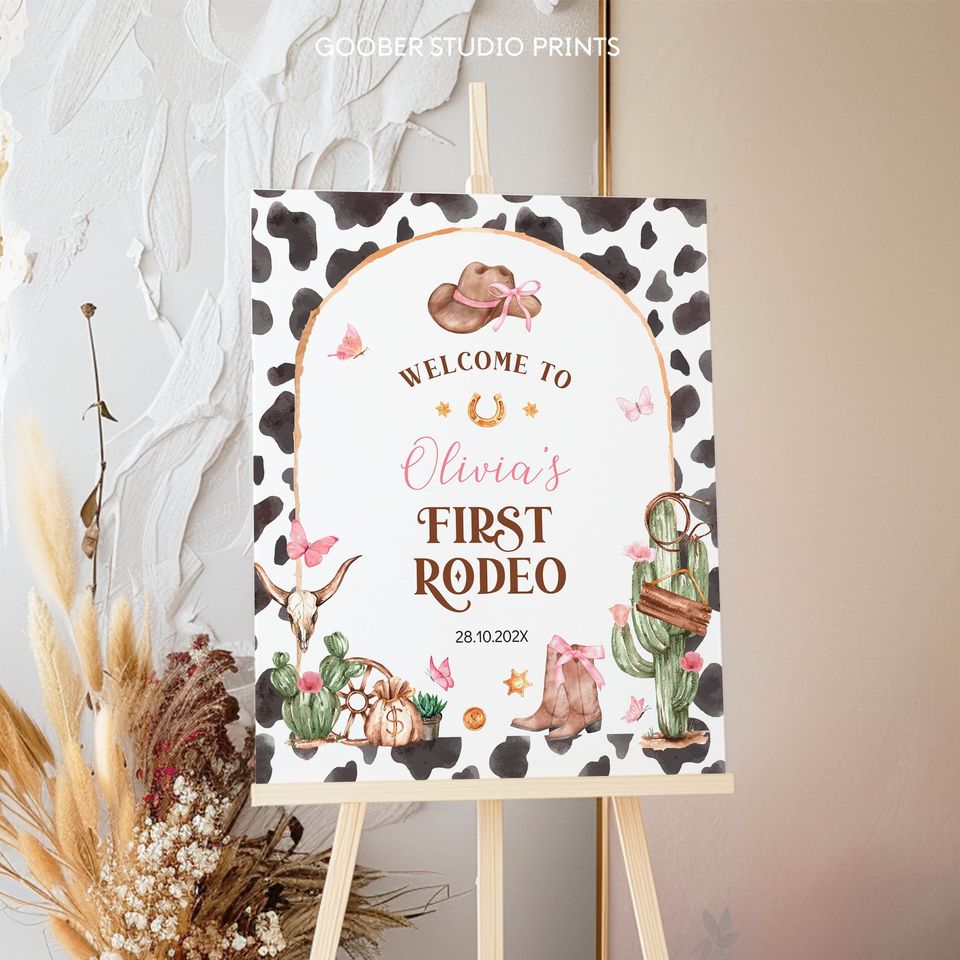 EDITABLE Wild West Birthday Welcome Sign, Cowgirl 1st Birthday Sign, My First Rodeo Welcome Sign, Western Baby Party, Printable. C011