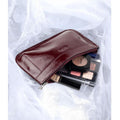 Cherry red beige black small leather makeup bag for women pouch burgundy make up slim vintage purse bags toiletry chic cosmetic case