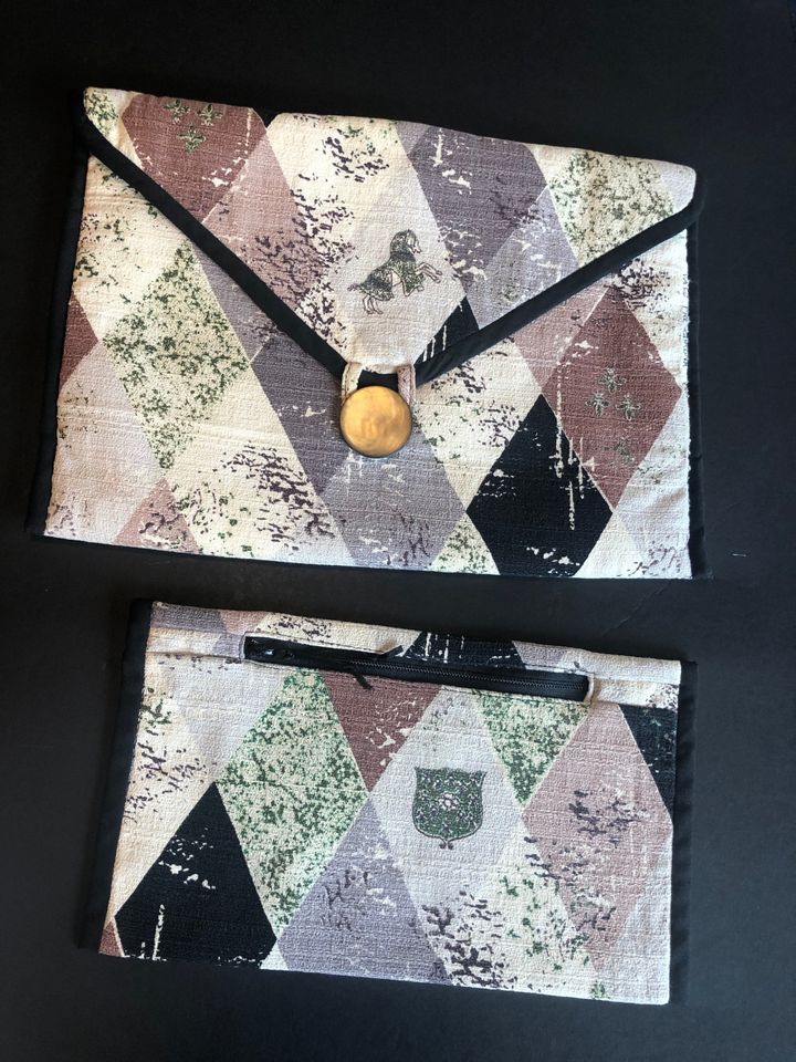 Barkcloth pouches, clutch purse, organizer,atomic, mid century