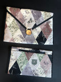 Barkcloth pouches, clutch purse, organizer,atomic, mid century