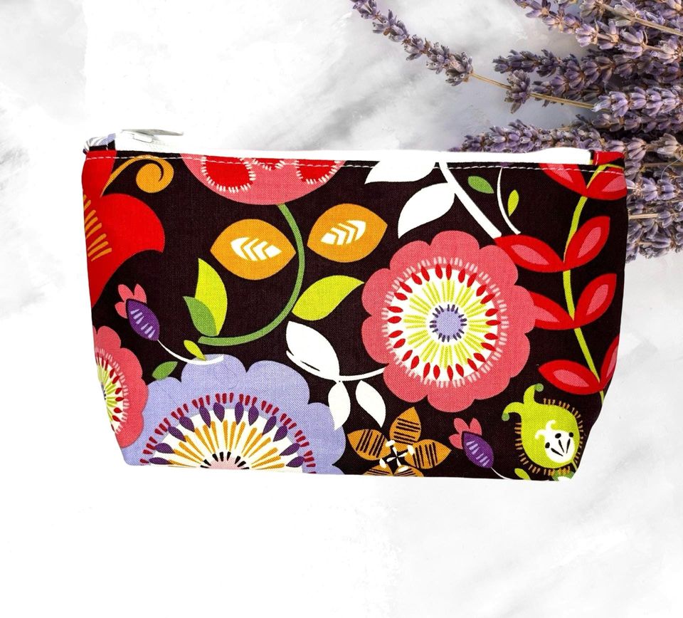 Floral Zipper Bag, Cosmetic Pouch, Travel Organizer, Makeup Bag