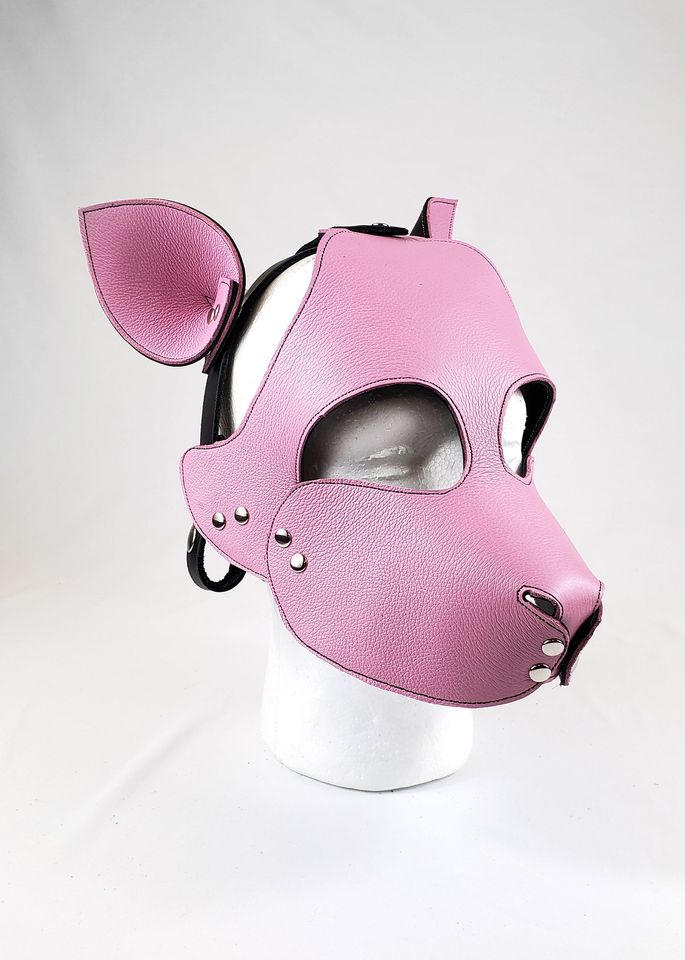 Pink Leather Pup Play Hood with Pink or Black ears