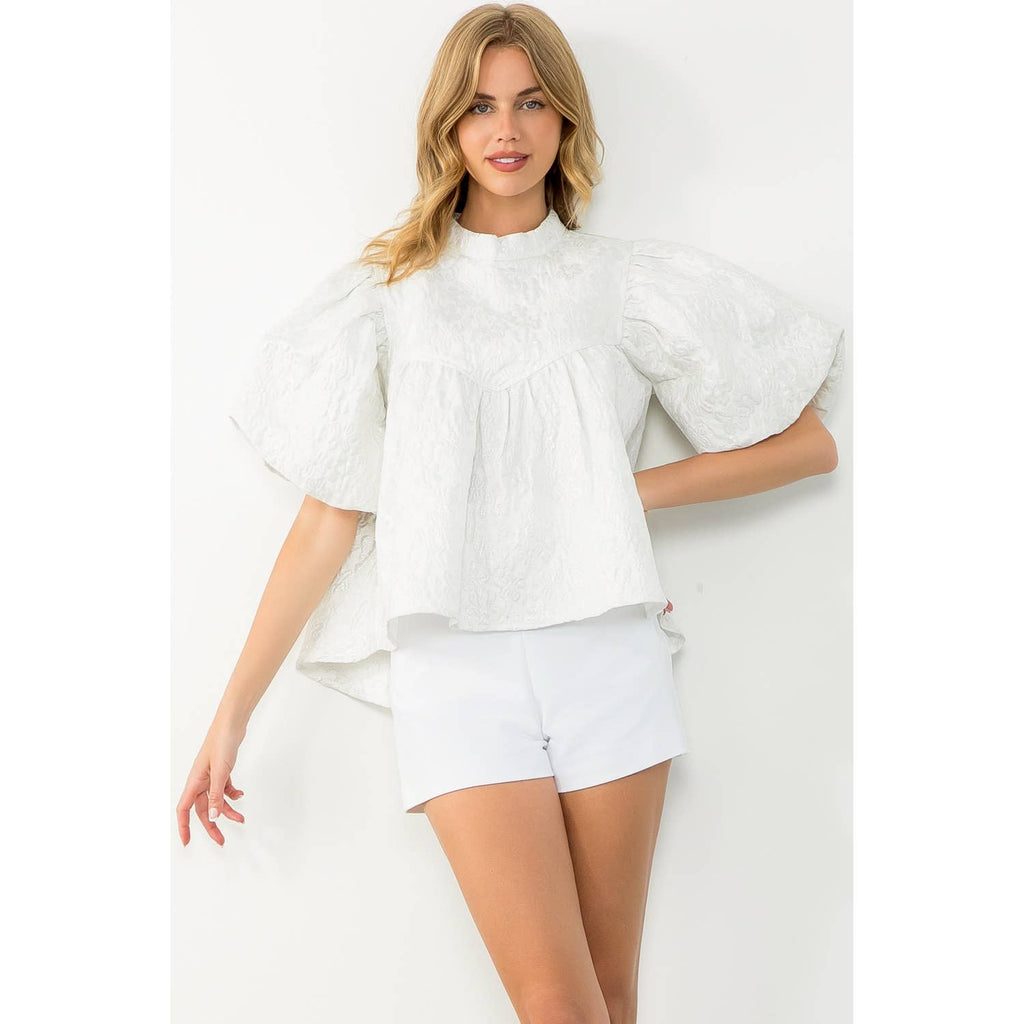 Puff Sleeve Flower Textured Top
