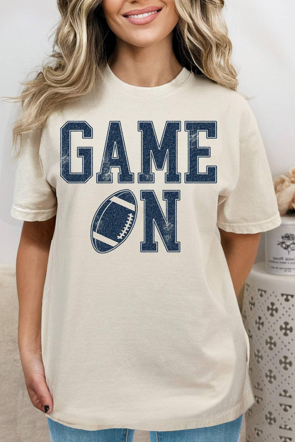 Women Game On Graphic Print Short Sleeve Loose Top