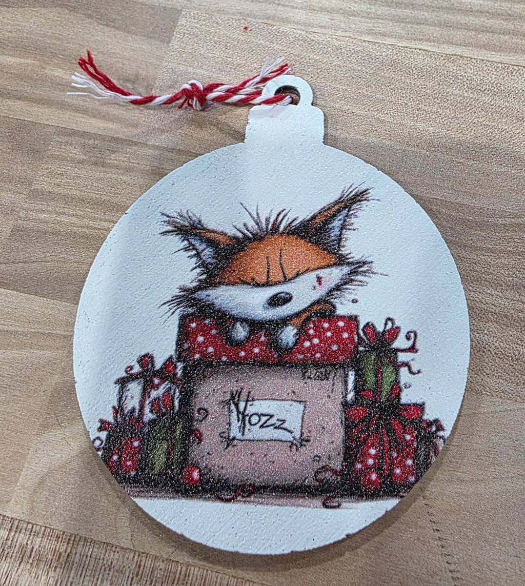 Whimsical Holiday Fox -  Wood Ornament