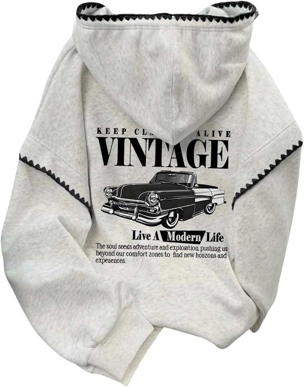 Women's Letter Graphic Oversized Hoodie Long Sleeve Drawstring Pullovers Crop Sweatshirt