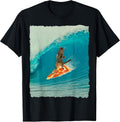 Funny Surfing Cat Pizza Board T Shirt