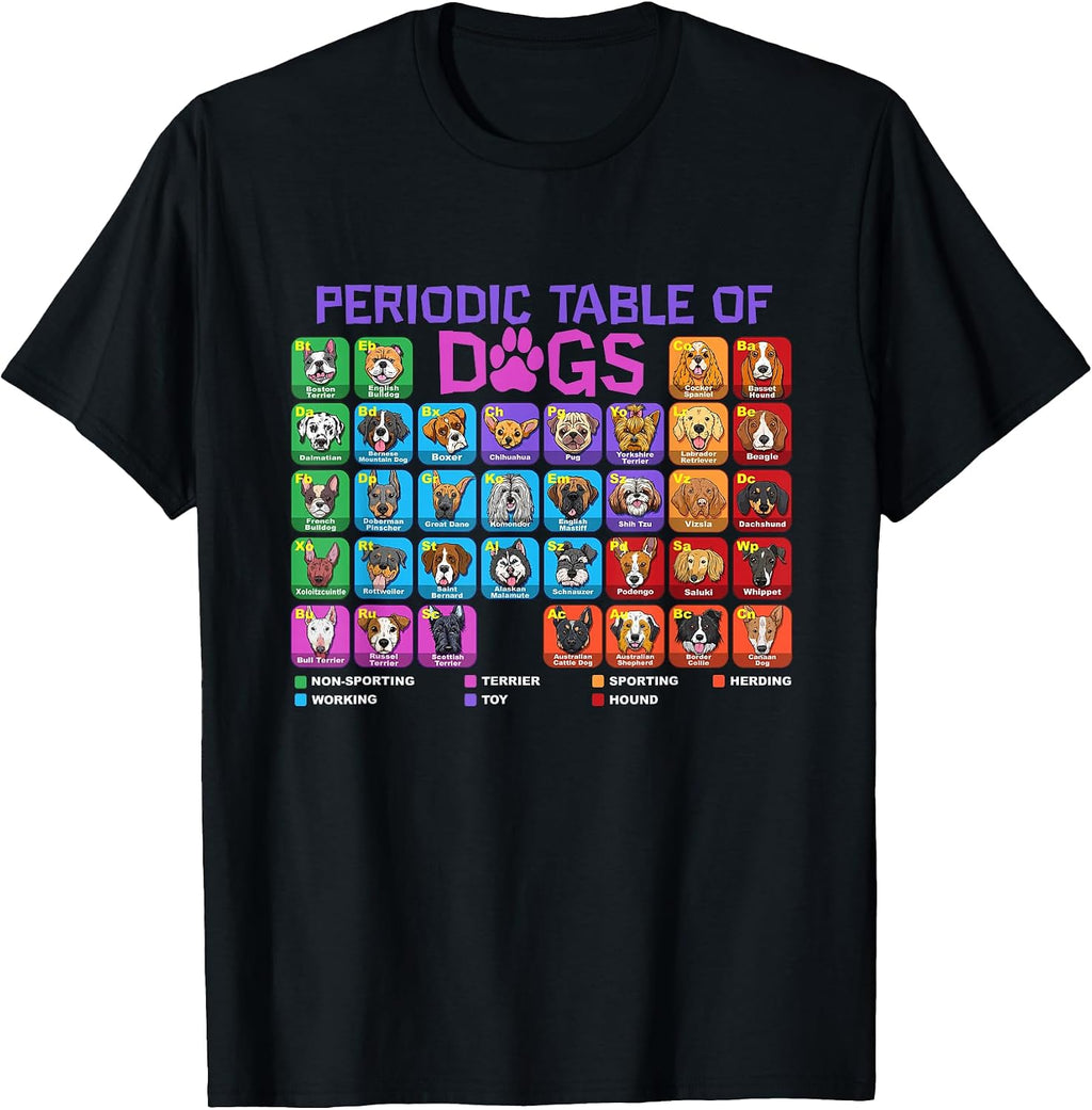 Periodic Table of Dogs Pet Puppy Science Dog Lover Dog Owner T-Shirt