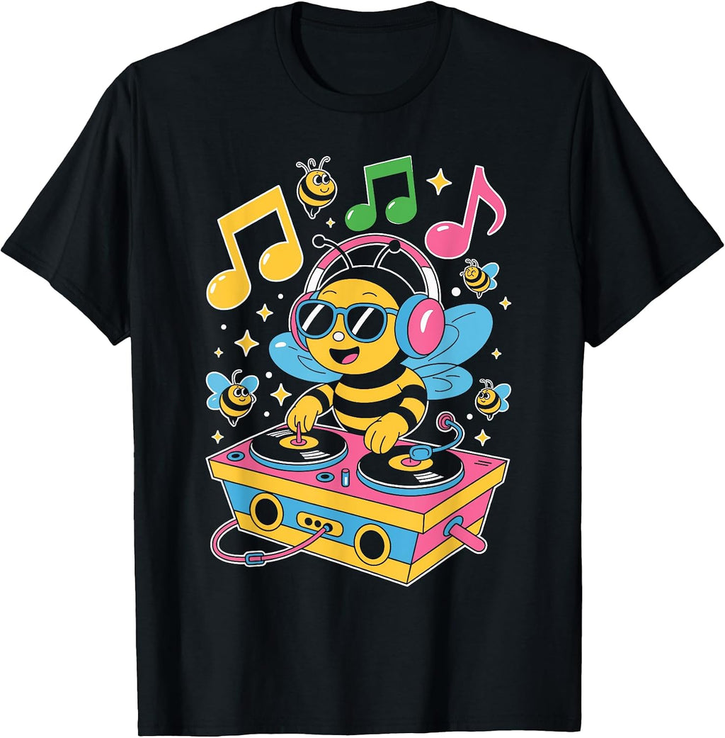 Colorful DJ Bee Cartoon With Headphones And Music