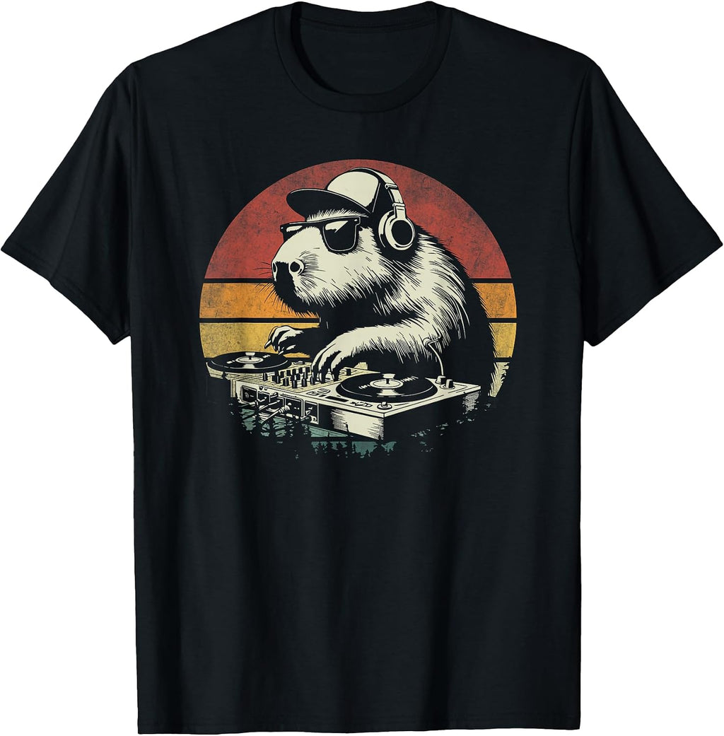 Funny Retro Capybara Dj Producer apparel