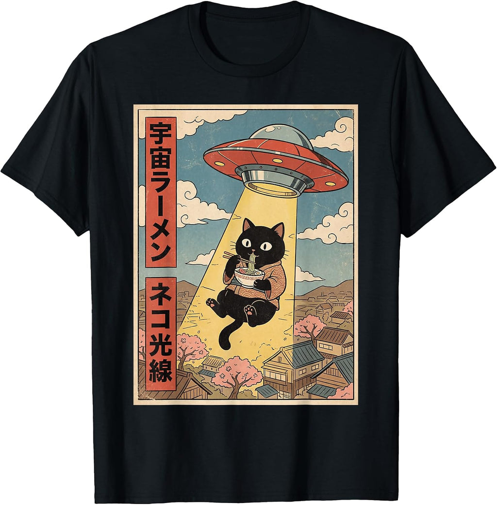 Kawaii Cat Alien UFO Ramen Funny Shirt