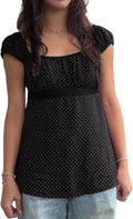 Women Fairy Coquette Babydoll Shirt Y2k Cap Sleeve Polka Dot Grunge Flowy Preppy Tees Vintage Aesthetic Clothes