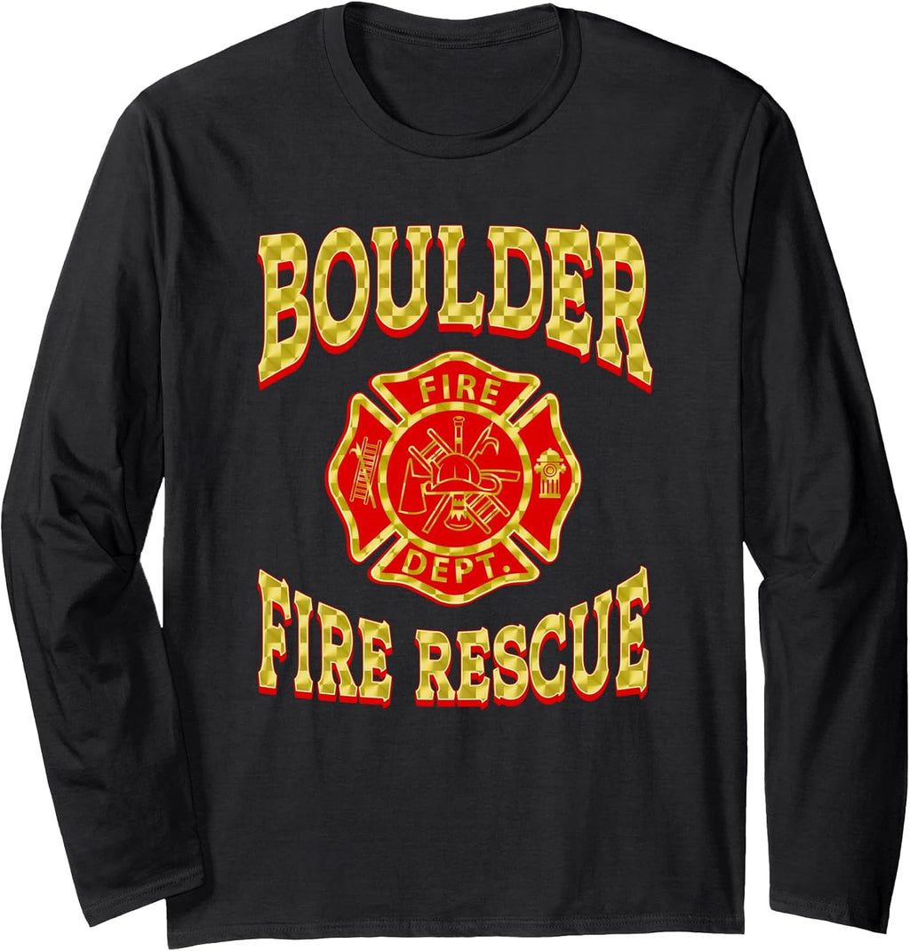 Retro Boulder Fire Department Flag Colorado Firefighter Long Sleeve T-Shirt