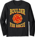 Retro Boulder Fire Department Flag Colorado Firefighter Long Sleeve T-Shirt