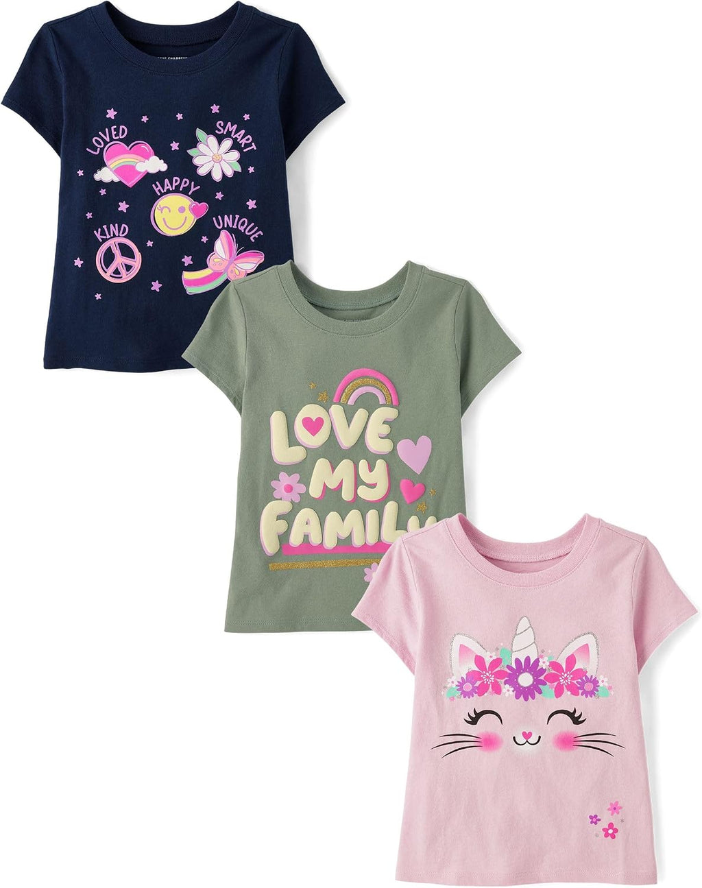 Baby Girls' and Toddler Unicorns,Butterflies,Trends Short Sleeve Graphic T-Shirts,3 Pack