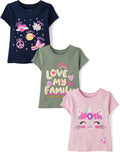 Baby Girls' and Toddler Unicorns,Butterflies,Trends Short Sleeve Graphic T-Shirts,3 Pack