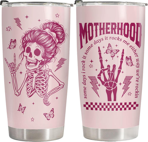 34HD Motherhood Rocks Tumbler 20oz, Funny Skeleton Mom Travel Coffee Mug, Mothers Day Gift for Mommy Mama Nana Idea - Birthday Gifts for Moms from Daughter Son Husband