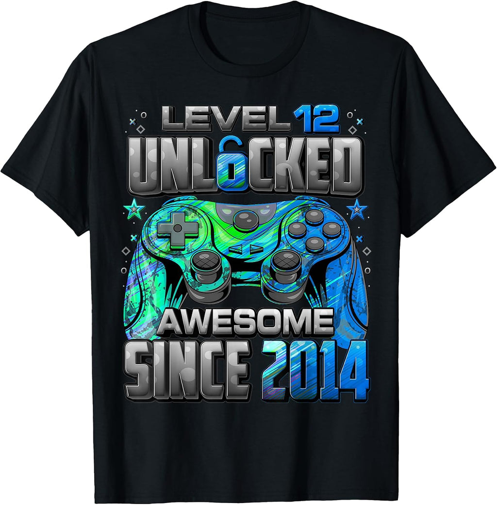 Level 12 Unlocked Awesome Since 2014 12th Birthday Gaming T-Shirt