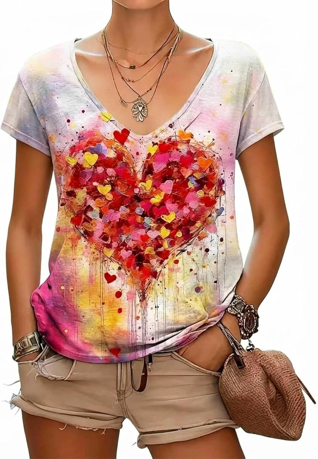 Easter V Neck Shirts for Women St. Patrick's Day Clover Print V Neck T Shirt