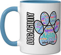 Fun Dog Agility shirt - dog agility word cloud, paw shape Ceramic Mug, Blue/White
