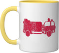 Fire Truck Vintage T-Shirt Fire Fighter Gift Fireman Tshirt Ceramic Mug, Yellow/White