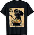 Kawaii Black Dog Ramen Noodles Japanese Ukiyo-e Aesthetic T-Shirt