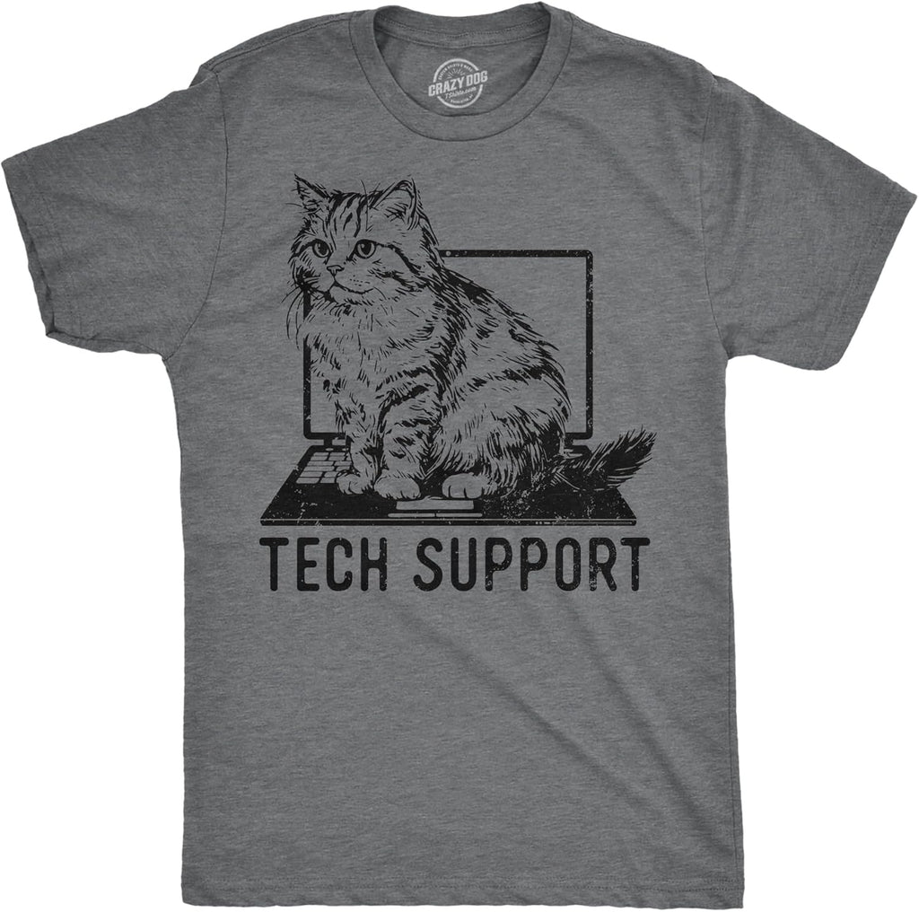Mens Tech Support Funny T Shirts Cute Kitten Graphic Tee for Men