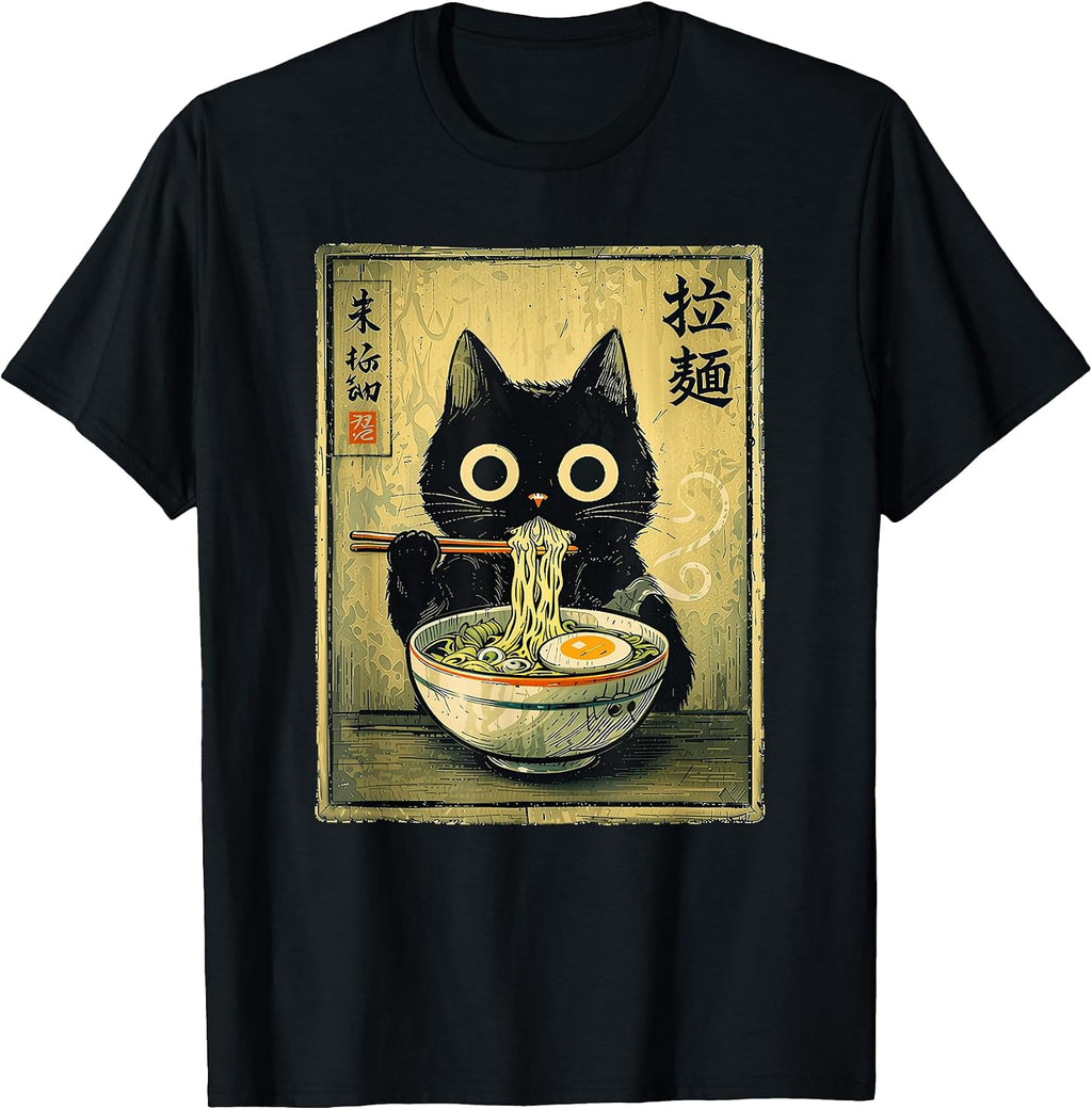 Kawaii Ramen Cat Vintage Japanese Retro Noodle T-Shirt