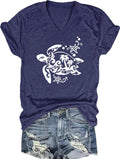 Womens Vintage Flowers V Neck Shirt Boho Floral Wildflowers Graphic Tee Casual Short Sleeve T Shirt