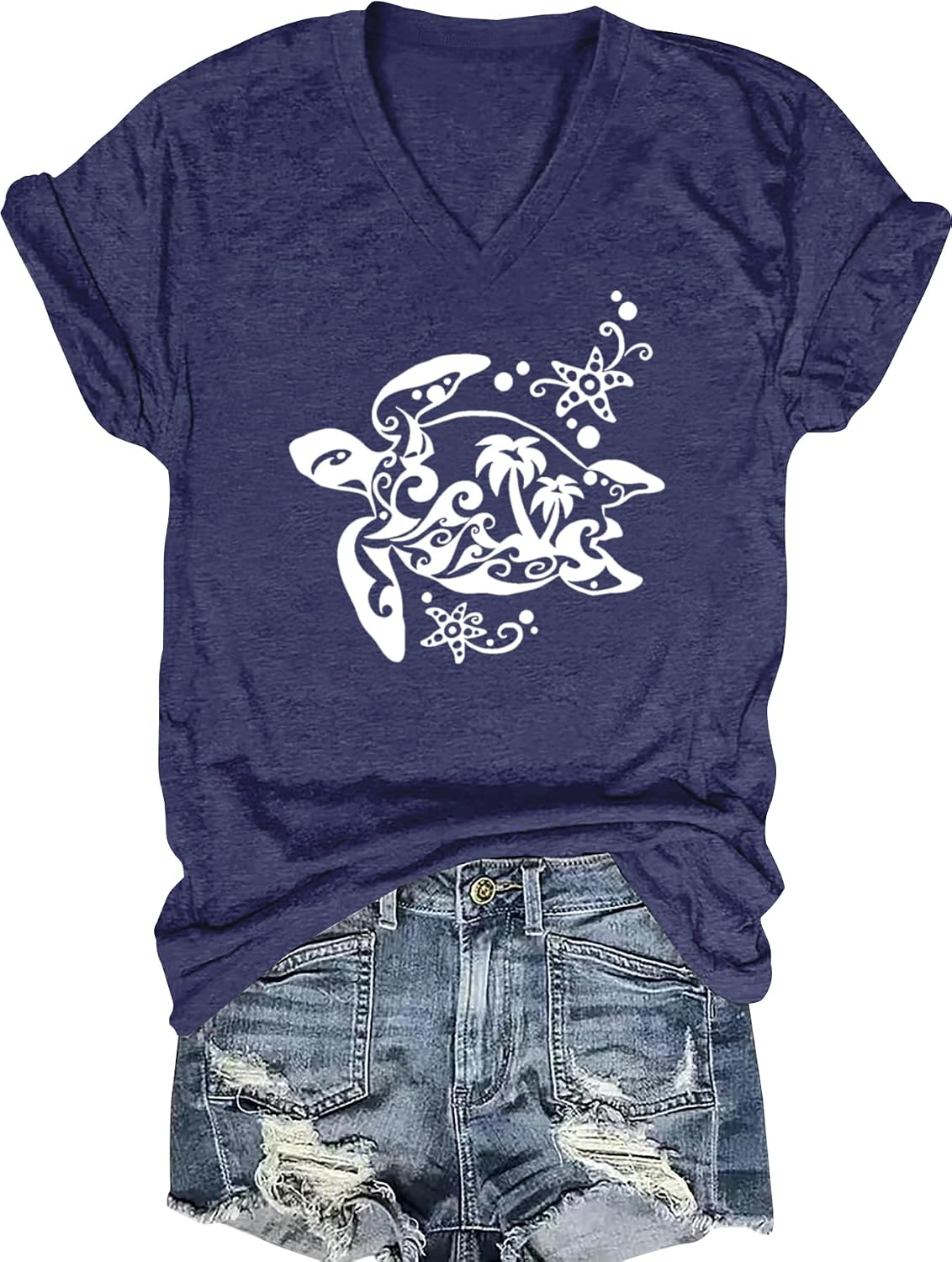 Womens Vintage Flowers V Neck Shirt Boho Floral Wildflowers Graphic Tee Casual Short Sleeve T Shirt