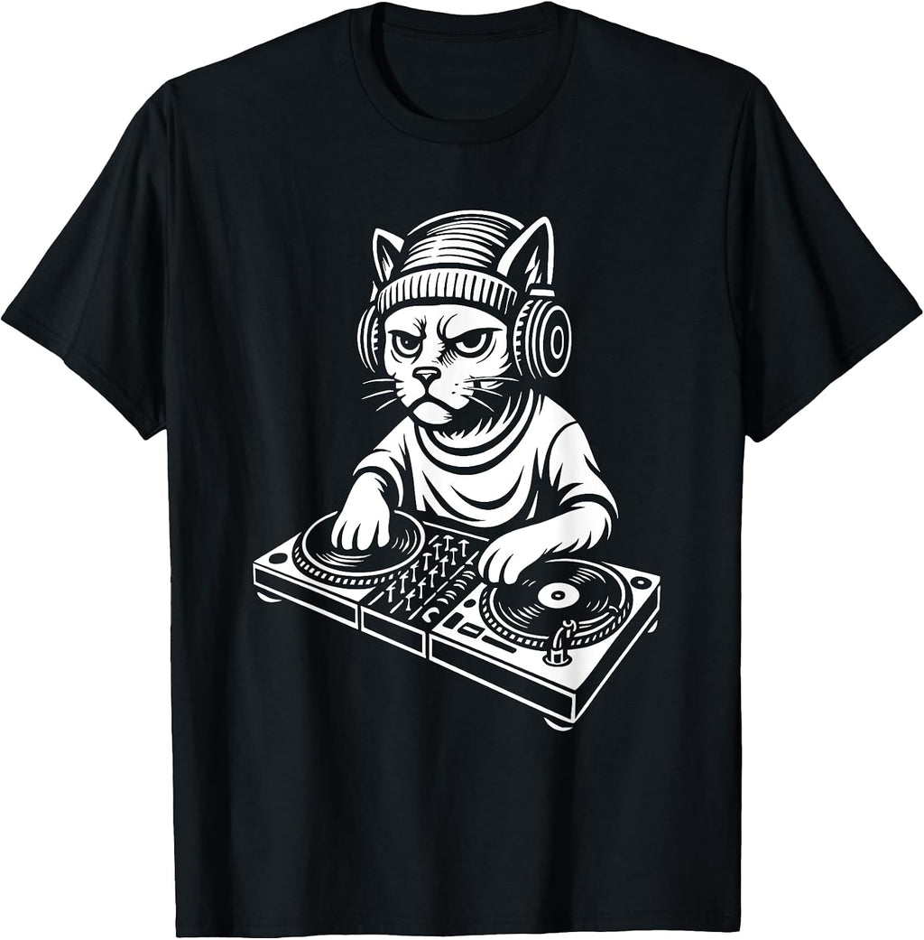 Raving DJ Cat Mixing Turntables EDM Rave Merch