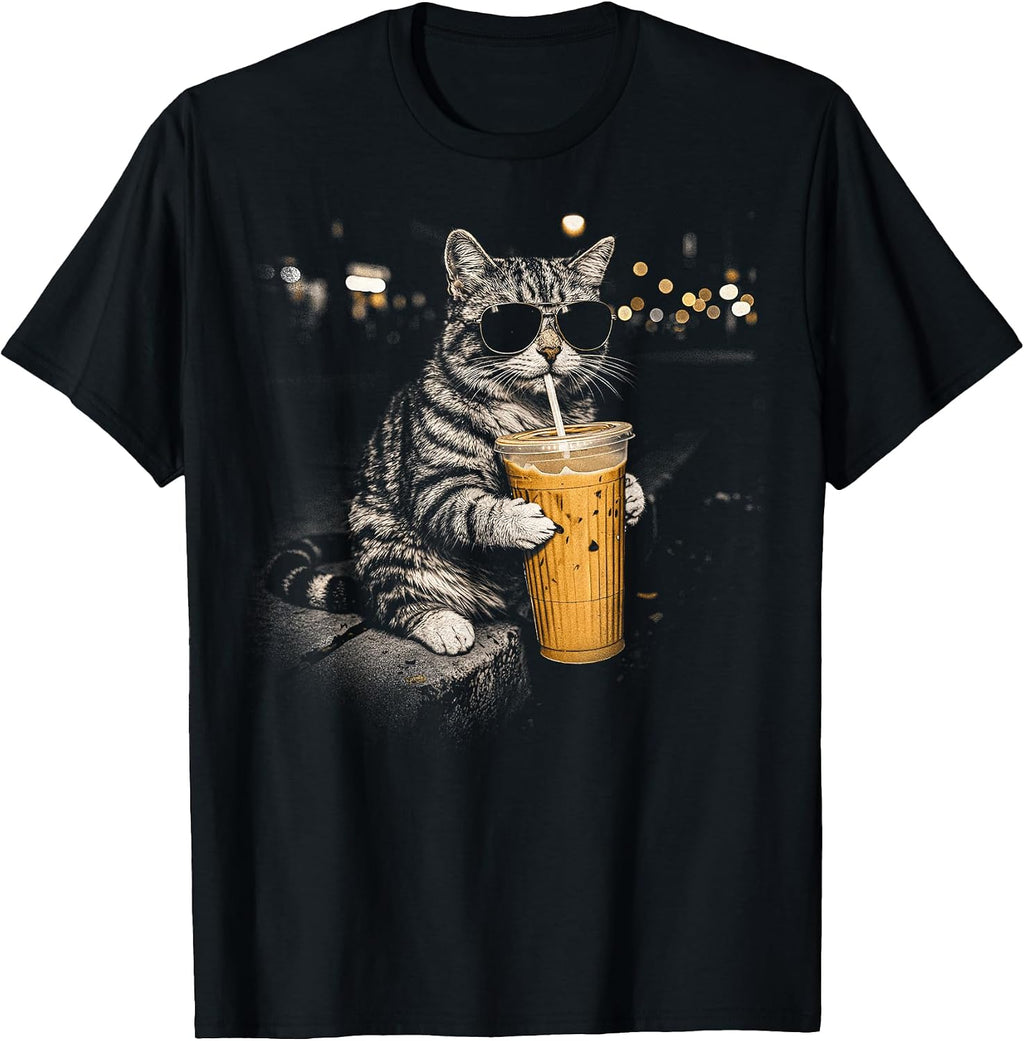 Funny Raccoon Drinking Coffee Funny Animal Tee