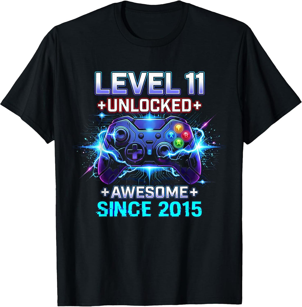 Level 11 Unlocked Awesome Since 2015 11th Birthday Boy Gamer T-Shirt