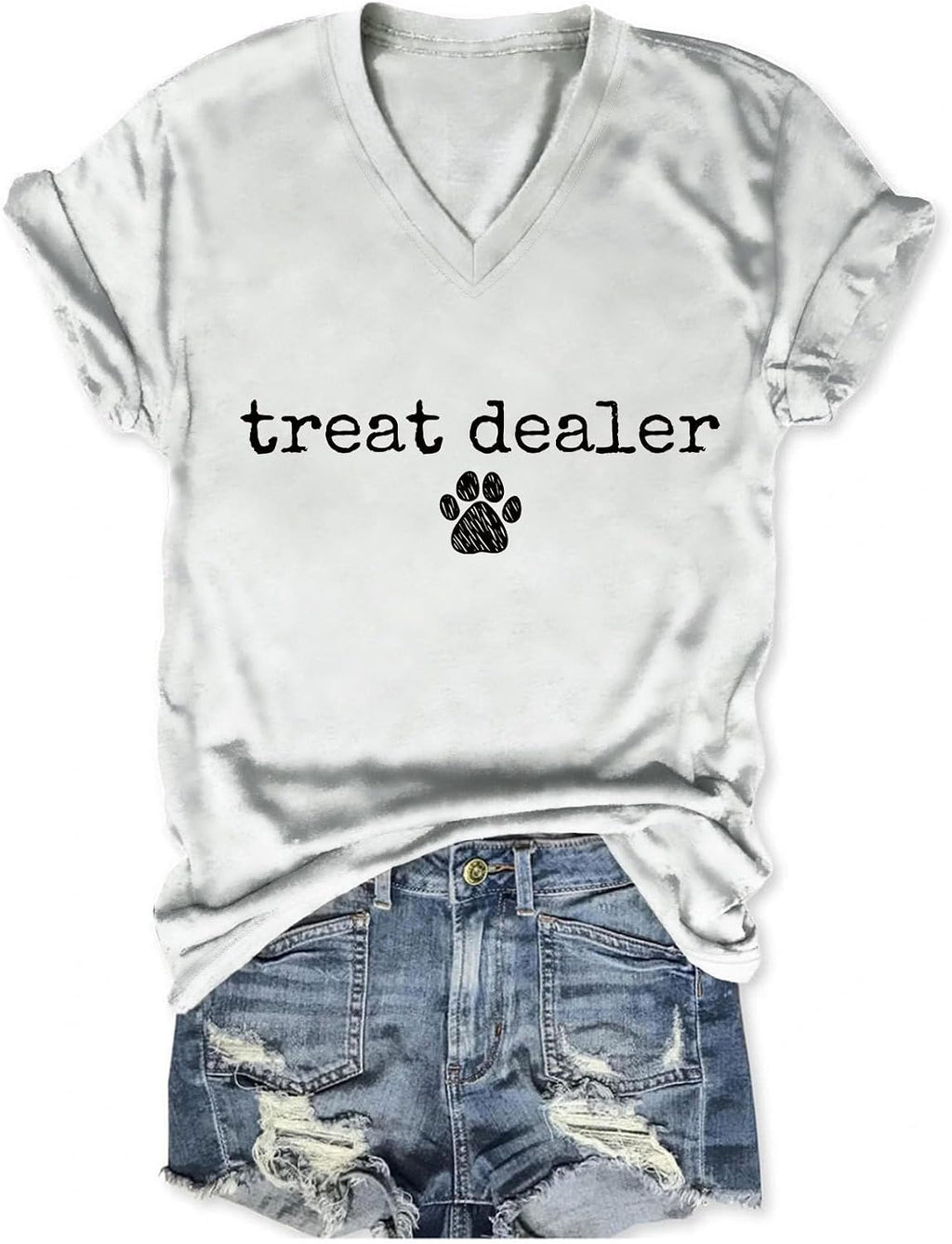 Treat Dealer T Shirt Women Dog Lover Tshirt Paw Graphic Tee Short Sleeve Shirt V Neck Summer Tops