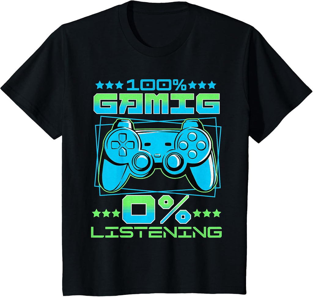 Kids 100% Gaming 0% Listening Gamer Boys Kids Funny Video Game T-Shirt
