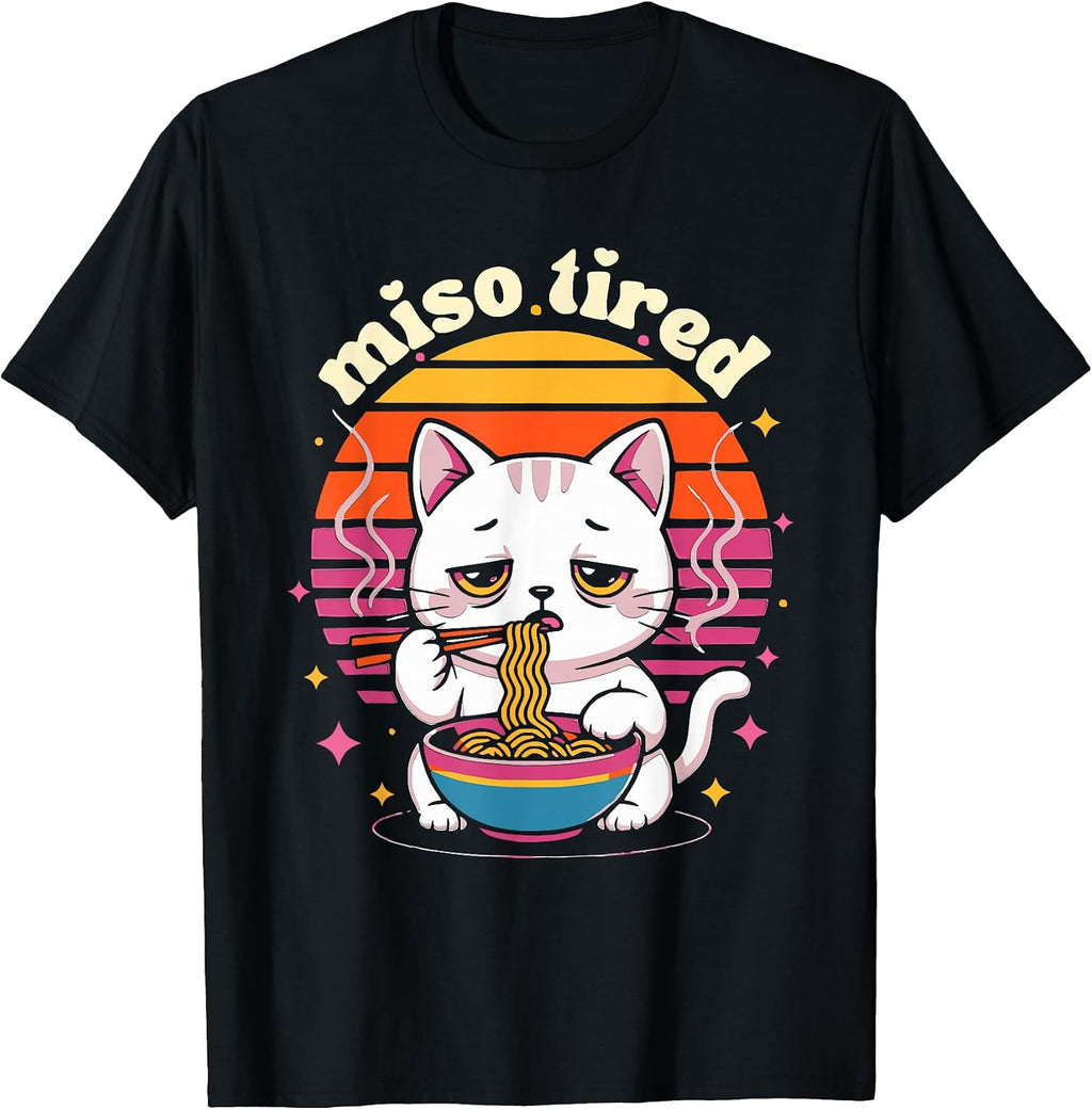 Miso Tired Cat Ramen Noodles Humor Kawaii Fun
