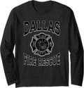 Retro Black Dallas Fire Department Flag Texas Firefighter Long Sleeve T-Shirt