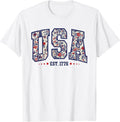 Floral USA Est 1776 Patriotic Wildflower 4th of July Retro T-Shirt