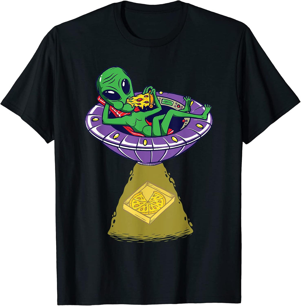Funny Alien Enjoy Eating and Abducting Pizza