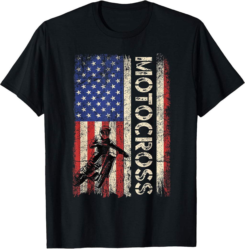 Motocross Dirt Bike USA Flag Tees
