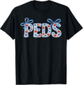 Retro Floral PEDS Nurse Coquette Bow Pediatric Nurse RN Crew T-Shirt