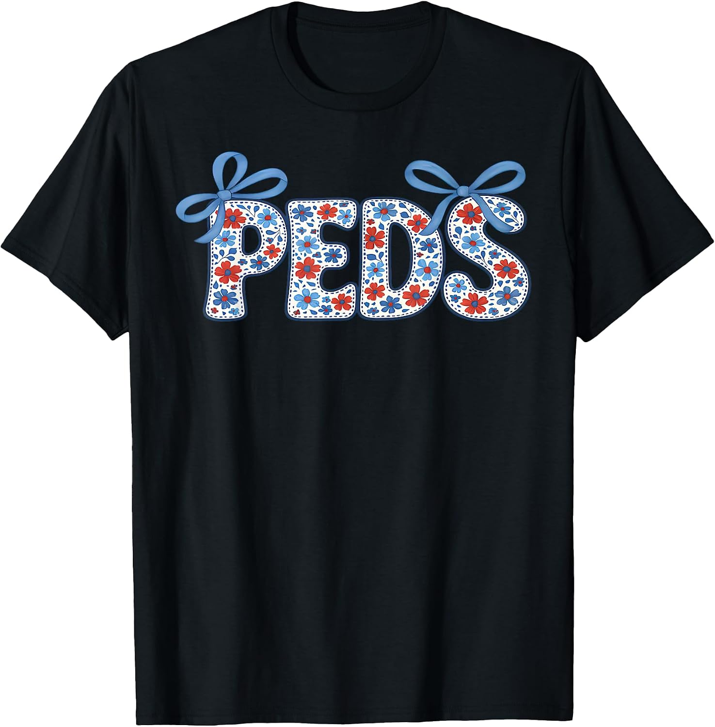 Retro Floral PEDS Nurse Coquette Bow Pediatric Nurse RN Crew T-Shirt