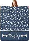 Artsadd Personalized Paw Print Dog Blanket with Pets Name, Custom Name Blanket for Small Dogs, Flannel Puppy Blanket, Memorial Gifts for Loss of Dog, Pet Loss Sympathy Remembrance Gifts