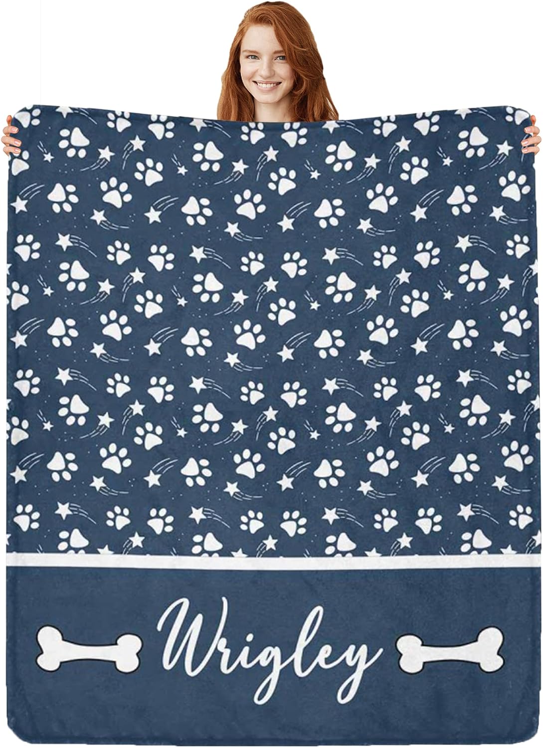 Artsadd Personalized Paw Print Dog Blanket with Pets Name, Custom Name Blanket for Small Dogs, Flannel Puppy Blanket, Memorial Gifts for Loss of Dog, Pet Loss Sympathy Remembrance Gifts