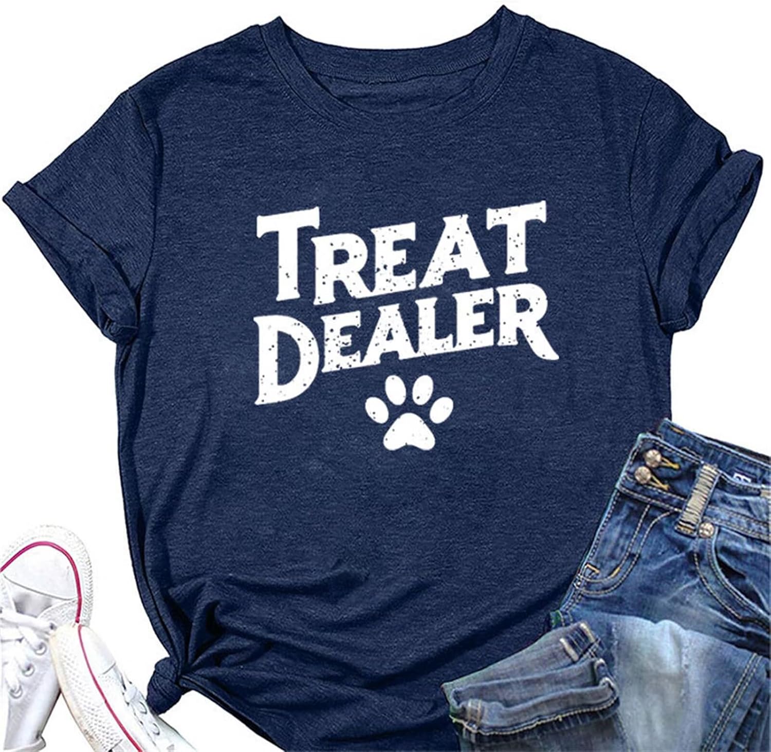 Treat Dealer T Shirt for Women Cute Dog Paw Print Graphic Tees Funny Dog Mom Shirt Puppy Lover Gifts Casual Tops